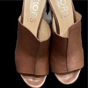 Michael Kors brown leather slides